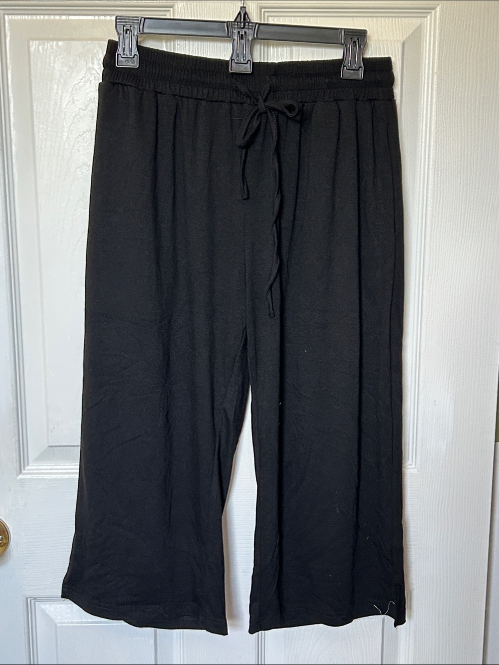 Black Wide Leg Capris elastic waist drawstring Lounge Pants size medium